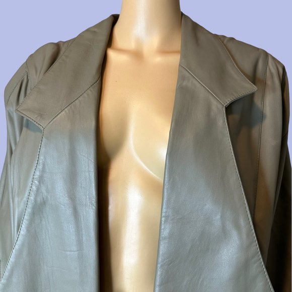 Prégo Unisex Leather Open Jackets Large L Green Collared Padded Shoulders - Picture 6 of 16